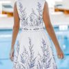 Womens Sleeveless V-Neck Floral Print Standing Collar Casual Mini Dress