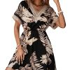 51V8R7-RsYL.jpg Women's Floral Print Short Sleeve V Neck Dress Casual Summer Lace Trim A Line Short Dresses