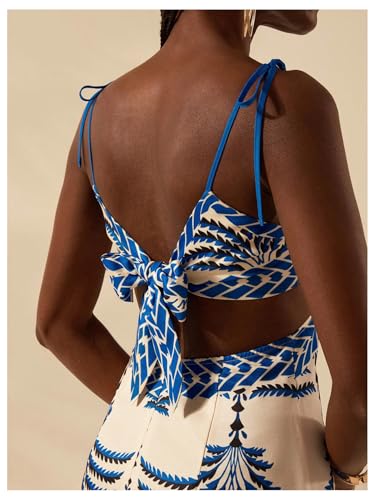 51VNwZUEu4L.jpg Women's Summer Maxi Dress Boho Print Tie Shoulder Spaghetti Strap Cut Out Tie Back Cami Dresses Sundress