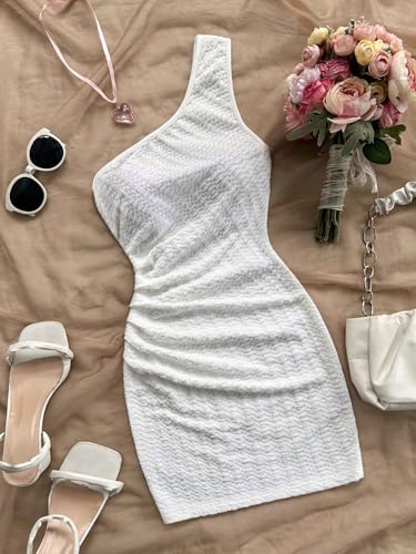 Women's Elegant One Shoulder Bodycon Dress Summer Party Ruched Women Short Dresses