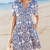 Womens Summer Dresses 2025 V Neck Short Sleeve Flowy A-line Beach Vacation Dress with Pockets