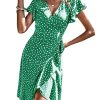 51WRIiJ2KeL.jpg Women's Polka Dots Short Sleeve V Neck Wrap Dress Tie Side Ruffle Midi Dresses