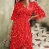 51X3WEmu7L.jpg Women's Half Sleeve Floral Print Wrap Dress Boho V Neck Flowy A Line Midi Dresses