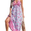 51XL11TL6iL.jpg Women Backless Floral Summer Dress Plunging V Halter Neck Spaghetti Strap Ruffle Casual Beach Holiday Maxi Dress
