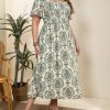 51Y8oo5a3rL.jpg Women's Plus Size Casual Summer Midi Dress Square Neck Short Sleeves Smocked Waist with Pockets