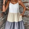 Women's Spaghetti Strap Color Block Cami Dress Causal Summer Tunic Ruffle Hem Short Dresses
