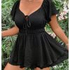 51ZYEsxcqL.jpg Women's Plus Size Romper Dress Ruffle Short Sleeve V Neck Flowy Summer Short Jumpsuits Plain Black 0XL
