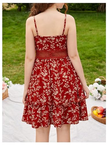 Girl's Floral Print Ruffle Hem Sleeveless Summer Cami Dresses