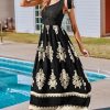 Women's Smocked One Shoulder Summer Dresses Sleeveless Vacation Maxi Dress Long Beach Sundress