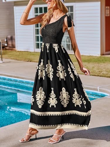 Women's Smocked One Shoulder Summer Dresses Sleeveless Vacation Maxi Dress Long Beach Sundress