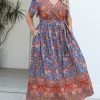 51aSbVFb02L.jpg Women's Plus Size Summer Dress V Neck Short Ruffle Sleeves Flowy X Line Maxi Dress Wide Belt