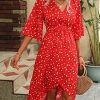51cGoLlKQuL.jpg Women's Half Sleeve Floral Print Wrap Dress Boho V Neck Flowy A Line Midi Dresses