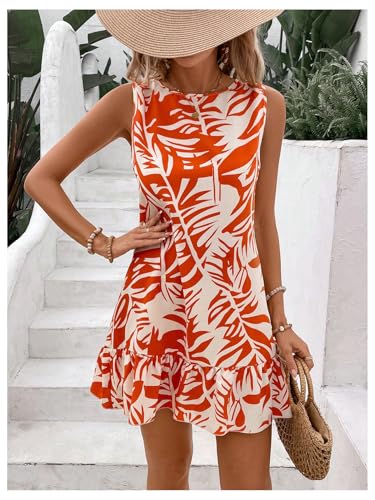 51cbWZ9FRUL.jpg Women's Boho Knot Back Sleeveless Swing Shift Dress Flounce Ruffle Hem Summer Dresses
