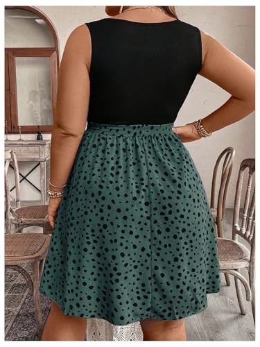 Women's Plus Size Polka Dots Sleeveless Summer Tank Dress Belted Vacation Beach Flowy Short Dresses