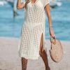 51cjguQo5L.jpg Women's Crochet Swim Suit Coverup Cap Sleeve Knit Loose Beach Cover Ups Side Split Midi Dress
