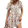 Women's Floral Print Ruffle Mini Dresses Dolman Short Sleeve V Neck Vacation Boho Dress