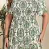 51d8YHcMrPL.jpg Women's Plus Size Casual Summer Midi Dress Square Neck Short Sleeves Smocked Waist with Pockets