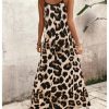 51e6rXQ0KYL.jpg Women's Leopard Print Maxi Dress V Neck Spaghetti Strap Flowy Long Vacation Summer Dresses