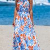 Women's Summer Dresses Abstract Floral One Shoulder A Line Smocked Tiered Maxi Dress
