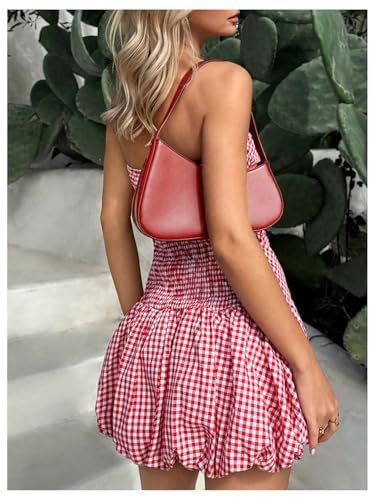 51fgy-SIM9L.jpg Women's Plaid Strapless Bubble Dress Sleeveless Ruffle Mini Tube Dresses
