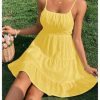 51gi-I0koZL.jpg Women's Swiss Dots Sleeveless Ruched Bust Ruffle Hem Cami Short Dress