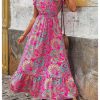 Women's Summer Dress Boho Floral Ruffle Sleeve V Neck Flowy Beach Maxi Dresses