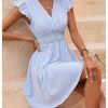 51hdHMH7iOL.jpg Women's Summer Party Striped Dress Ruffle V Neck A Line Flowy Beach Mini Dresses