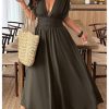 Women's Plus Size Deep V Neck Maxi Dress Short Sleeve Split Hem Flowy Summer Dresses
