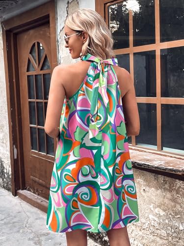 51iAocT4WNL.jpg Women's Floral Print Tunic Dress Criss Cross Sleeveless Halter Summer Short Dresses