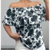 Women's Off The Shoulder Ruffle Short Sleeve Floral Print Summer Blouse Tops