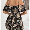 51id1hbCloL.jpg Women's Boho Floral Print Cold Shoulder Dress Short Sleeve Ruffle A Line Vacation Elegant Mini Dresses