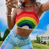 51igxkuSHDL.jpg Women's Backless Rainbow Striped Halter Tie Back Tops Sleeveless Knit Crop Top