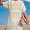 Women Crochet Swimsuit Cover Up Short Sleeve Beach Dress V Neck Bathing Suit Coverups for Beach Swimwear