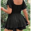 51k-CnzVBlL.jpg Women's Plus Size Romper Dress Ruffle Short Sleeve V Neck Flowy Summer Short Jumpsuits Plain Black 0XL
