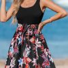 Women's Tropical Summer Dresses Flowy Beach Mini Dress Square Neck Sleeveless Vacation Sundress