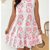 51kK3HV4YTL.jpg Women's Plus Size Floral Ruffle Dress Bow Tie Sleeveless Crewneck Summer Smock Short Dresses Sundress