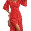 51kYFYsGXwL.jpg Women's Half Sleeve Floral Print Wrap Dress Boho V Neck Flowy A Line Midi Dresses