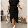 51kwMwJcT2L.jpg Women's Plus Size Wrap Long Dress Dolman Sleeve Crew Neck Belted Casual Dresses
