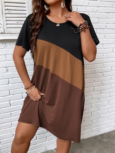 51l7ANDodvL.jpg Women's Plus Size Dress Color Block Short Sleeve T Shirt Dress Casual Summer Dresses