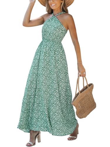 51lJF3WLGQL.jpg Women's Maxi Dress Ditsy Floral Halter Sleeveless A Line High WAIS Summer Casual Dress