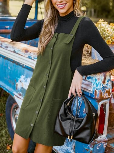 51lKQJeBY6L.jpg Casual Dresses for Women Square Neck Button Front Sleeveless Pockets A Line Mini Overall Dress