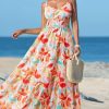51n2pzkC9TL.jpg Women's Vacation Summer Dresses Tropical V Neck Elastic Waist Sleeveless Spaghetti Strap Smocked Maxi Dress