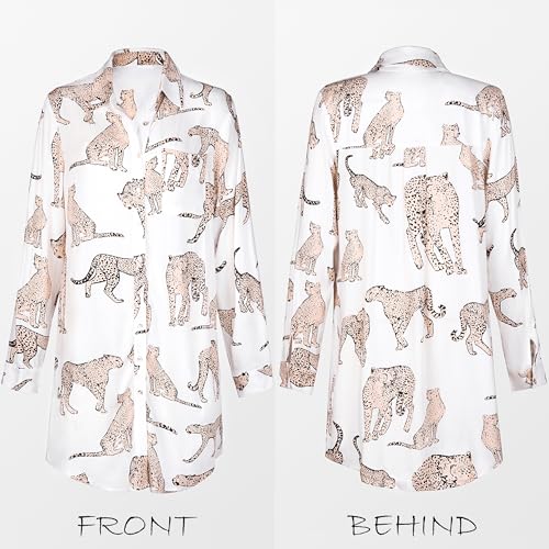 51nPgaeZIxL.jpg Dress Button Down Shirt Dress Long Sleeve Blouse Top Leopard Print