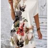 Women's Floral Print Mini Dresses Dolman Short Sleeve Crewneck Summer Vacation Dress
