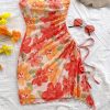 Women's Floral Strapless Mini Dresses Summer Beach Vacation Short Bandeau Bodycon Dress