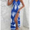 51pf8xvFO2L.jpg Women's Summer Printed Maxi Dress V Neck Spaghetti Strap Split Flowy Cami Dresses Sundress