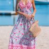 51qVhm4QjdL.jpg Women Backless Floral Summer Dress Plunging V Halter Neck Spaghetti Strap Ruffle Casual Beach Holiday Maxi Dress