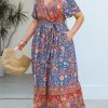 51qsvDAJ8VL.jpg Women's Plus Size Summer Dress V Neck Short Ruffle Sleeves Flowy X Line Maxi Dress Wide Belt