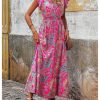 Women's Summer Dress Boho Floral Ruffle Sleeve V Neck Flowy Beach Maxi Dresses