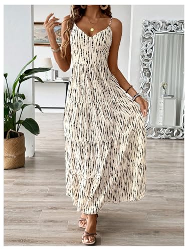 Women's Summer Maxi Dress V Neck Bow Tie Cutout Boho Vacation Ruffle Long Dresses